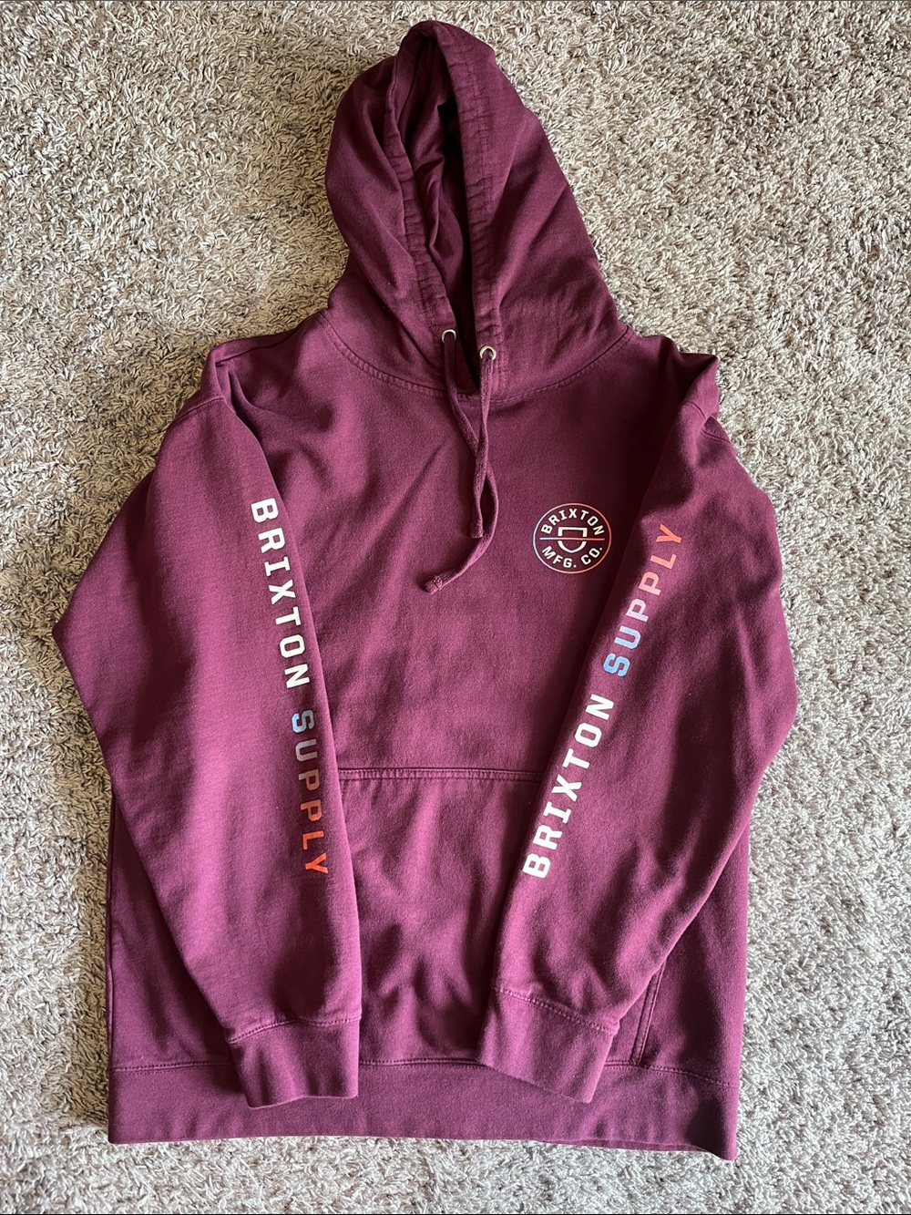 Brixton Burgundy Pullover Hoodie with Sleeve Logo